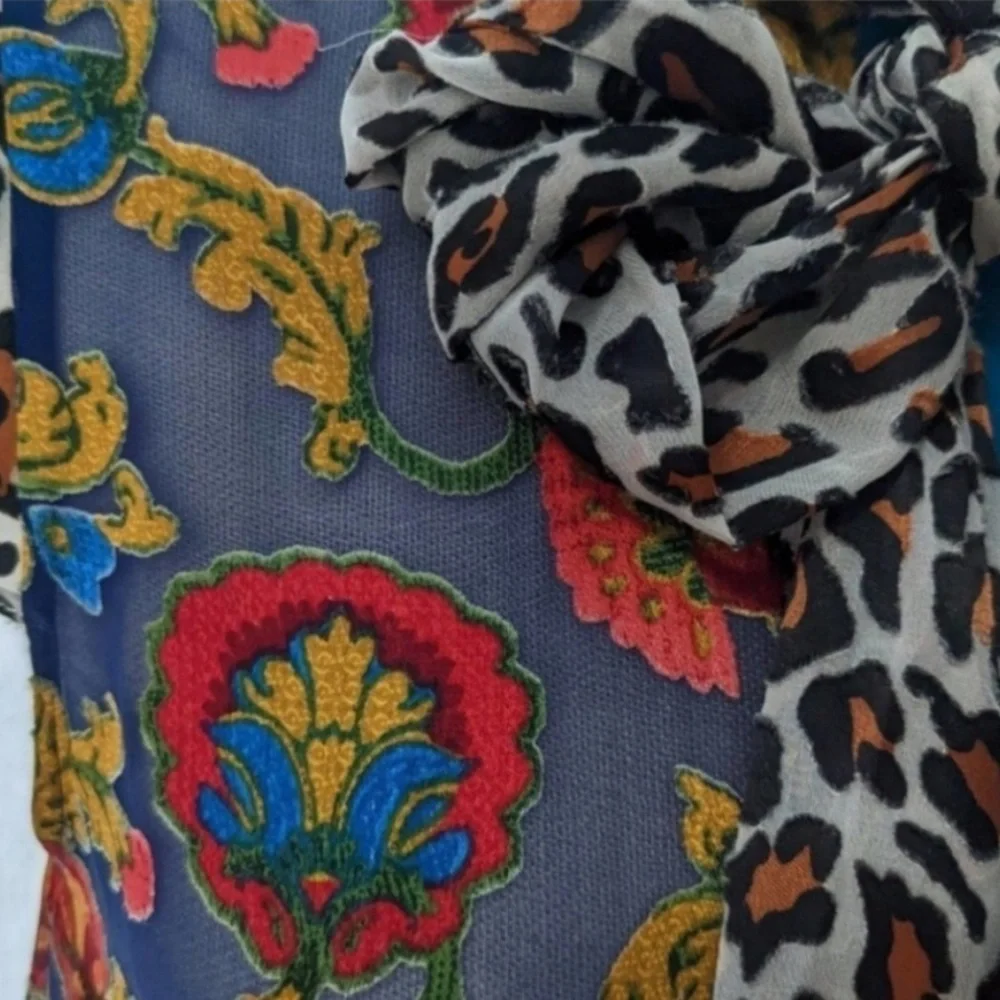 Alice + Olivia Eriko Patchwork Flounce-Hem Skirt & Jeannie Tie Neck Blouse Set - Picture 9 of 16